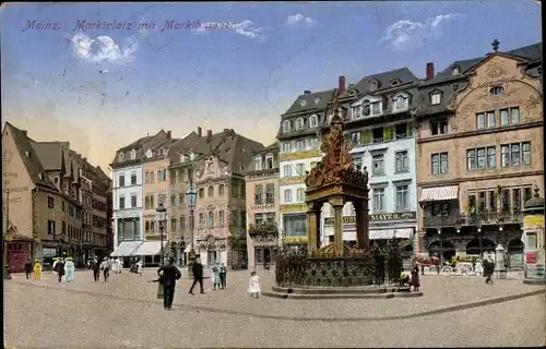 Ak Mainz am Rhein, Marktplatz, Marktbrunnen