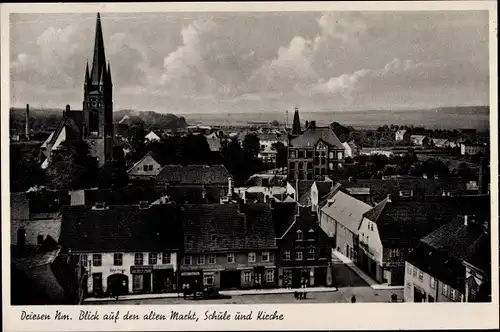 Ak Drezdenko Driesen Neumark Ostbrandenburg, Blick auf den alten Markt, Schule und Kirche