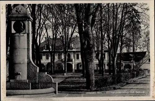 Ak Drezdenko Driesen Neumark Ostbrandenburg, Bismarckdenkmal mit Schloss