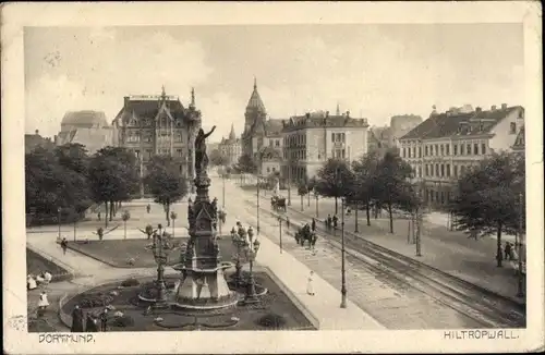 Ak Dortmund im Ruhrgebiet, Hiltropwall, Platzansicht, Statue