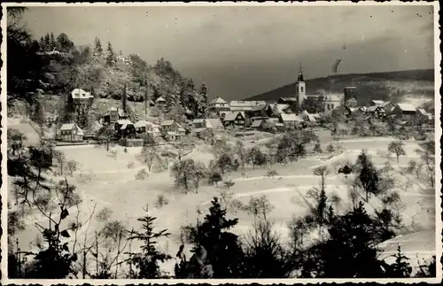 Foto Ak Lindenfels im Odenwald, Gesamtansicht, Winter