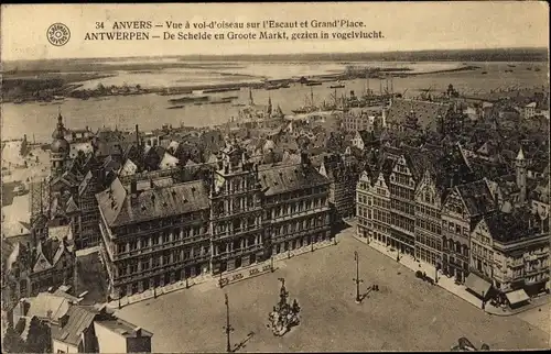 Ak Anvers Antwerpen Flandern, Grande Place, Escaut
