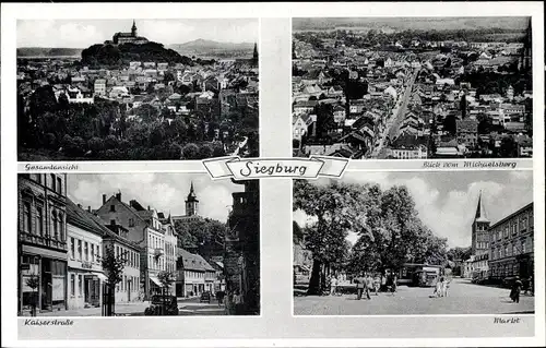 Ak Siegburg an der Sieg, Blick vom Michelsberg, Kaiserstraße, Markt, Gesamtansicht