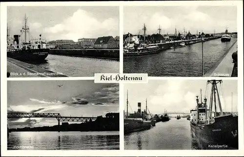 Ak Holtenau Kiel in Schleswig Holstein, Hochbrücke, Kanalpartie, Schleuse, Seemannsfrauenheim
