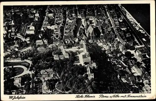 Ak Pirna in Sachsen, Fliegeraufnahme, 700 Jahrfeier, Panoramablick auf die Stadt, Hahn 5833
