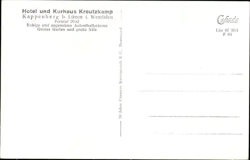 Ak Kappenberg Lünen in Westfalen, Hotel und Kurhaus Kreutzkamp, Saal