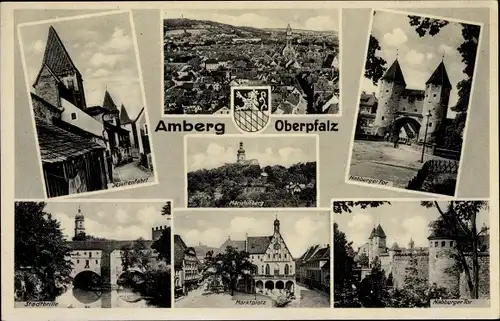 Ak Amberg in der Oberpfalz Bayern, Am Nabburger Tor, Gesamtansicht, Stadtbrille, Mariahilfberg