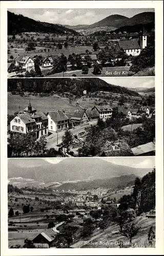 Ak Geroldsau Lichtental Baden Baden, Bei der Kirche, Bei der Schule, Panorama