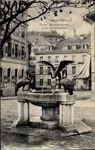 Ak Baden Baden, Neuer Reiherbrunnen in der Sophienstraße