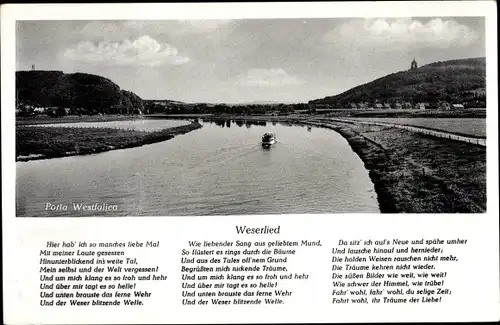Lied Ak Porta Westfalica an der Weser, Weserlied, Flusspartie, Wittekindsberg