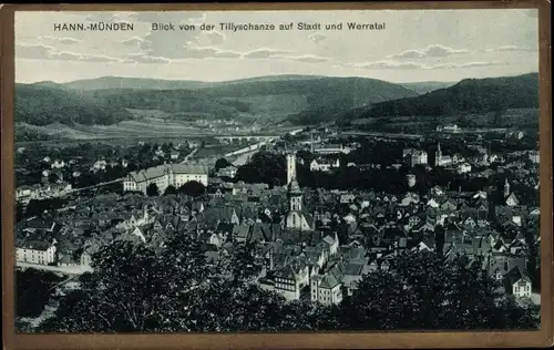 Ak Hann. Münden in Niedersachsen, Blick von der Tillyschanze auf die Stadt und Werratal