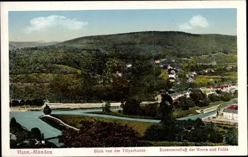 Ak Hann. Münden in Niedersachsen, Blick von der Tillyschanze auf Zusammenfluss der Werra und Fulda