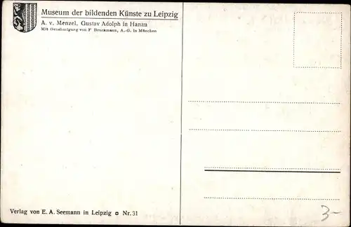 Künstler Ak Menzel, A. v., Leipzig in Sachsen, Gustav Adolph in Hanau, Nr. 31