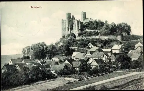 Ak Rimbach Bornhagen im Eichsfeld, Burg Hanstein, Blick auf den Ort, Felder