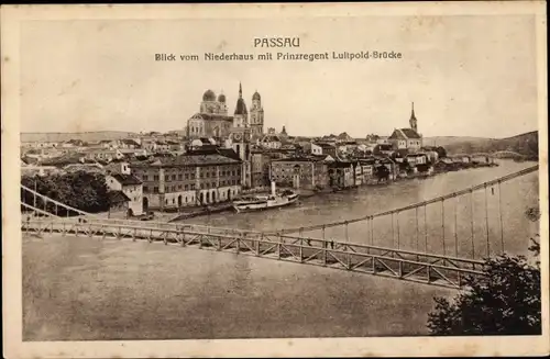 Ak Passau in Niederbayern, Blick vom Niederhaus mit Prinzregent Luitpold Brücke