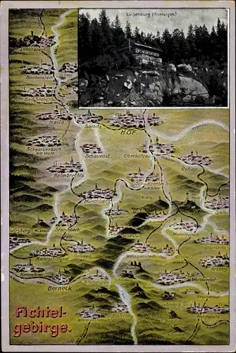 Landkarten Ak Wunsiedel im Fichtelgebirge, Luisenburg, Berneck, Rehau, Hof