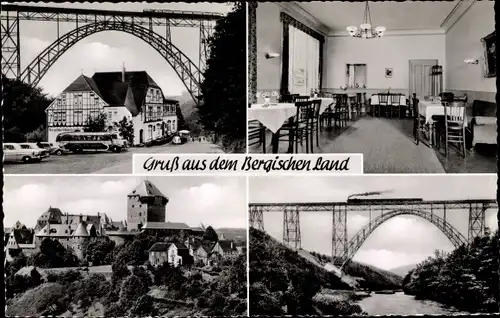 Ak Müngsten an der Wupper Wuppertal, Hotel Zur Bergischen Schweiz, Eisenbahnbrücke, Ort