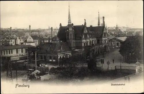 Ak Flensburg in Schleswig Holstein, Staatsbahnhof