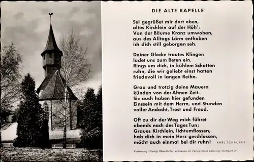 Gedicht Ak Schauber, Karl, Belsen Mössingen in Württemberg, Die alte Kapelle