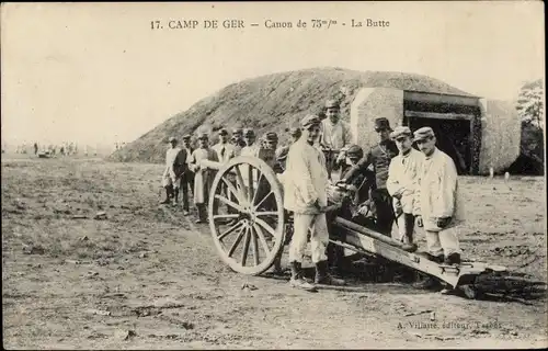 Ak Ger Manche, au Camp, Canon de 75mm, la Butte