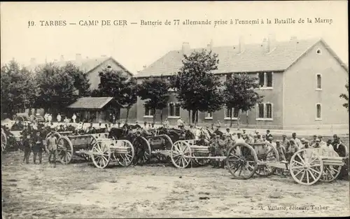 Ak Tarbes Hautes Pyrénées, Camp de Ger, Batterie de 77 allemande