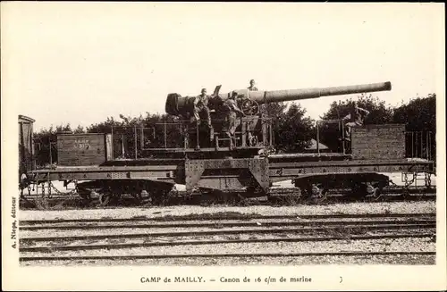 Ak Mailly-le-Camp Aube, Canon de 16 c/m de marine