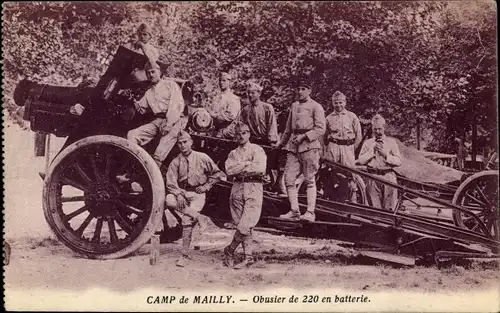 Ak Mailly-le-Camp Aube, Obusier de 220 en batterie