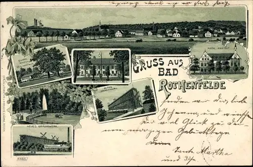 Litho Bad Rothenfelde am Teutoburger Wald, Katholische Anstalt, Blick auf den Ort, Gradierwerk