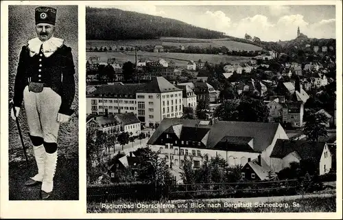 Ak Oberschlema Bad Schlema im Erzgebirge, Blick auf den Ort, Bergmann