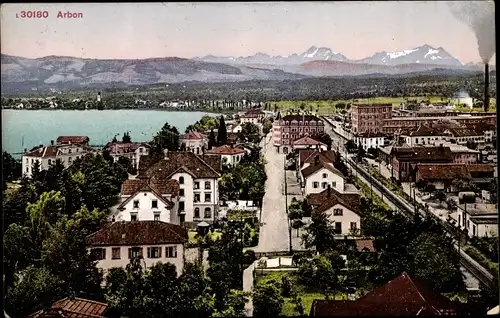 Ak Arbon Kt. Thurgau Schweiz, Blick auf den Ort, Gebirge