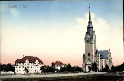Ak Coswig in Sachsen, Blick auf den Ort, Kirche