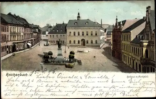 Litho Reichenbach im Vogtland, Rathaus mit Marktplatz