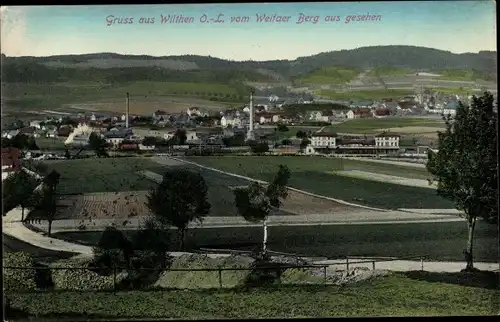 Ak Wilthen in der Oberlausitz, Blick auf den Ort vom Weifaer Berg aus gesehen