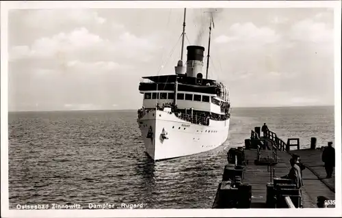 Ak Ostseebad Zinnowitz auf Usedom, Dampfer Rugard, Reederei Braeunlich, Seebäderschiff