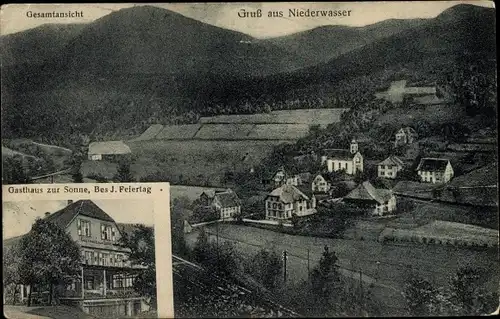 Ak Niederwasser Hornberg im Schwarzwald, Gesamtansicht, Gasthaus zur Sonne