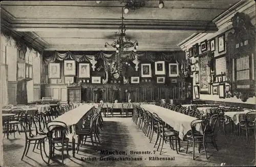 Ak München Bayern, Brunnenstraße 7, katholisches Gesellschaftshaus, Räthensaal