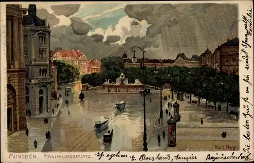 Künstler Litho Hey, Paul, München Bayern, Maximiliansplatz