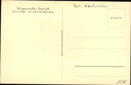 Ak Durlach Karlsruhe in Baden, Blumencafe