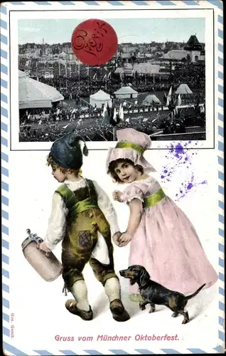 Präge Passepartout Ak München Bayern, Oktoberfest, Kinder, Dackel