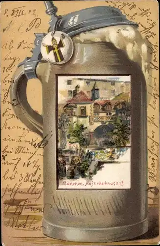 Litho München Bayern, Hofbräuhaus, Bierkrug