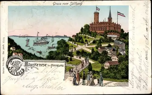 Litho Hamburg Altona Blankenese, Partie am Süllberg, Passanten