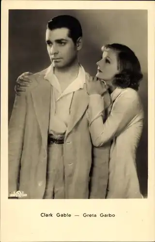 Ak Schauspieler Greta Garbo und Clark Gable, Portrait