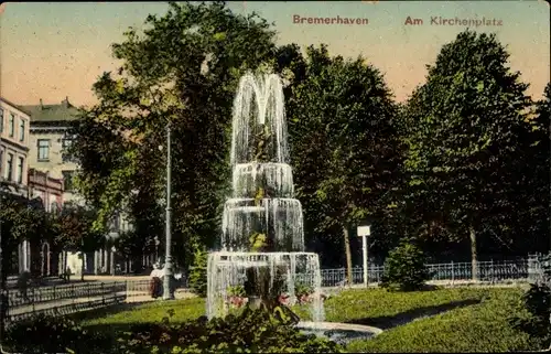 Ak Bremerhaven, Am Kirchenplatz, Springbrunnen