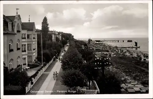 Ak Ostseebad Bansin Heringsdorf auf Usedom, Pension Runge, Strand