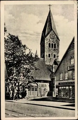 Ak Waltrop, Partie an der Hochstraße, Buchdruckerei, Kirchturm