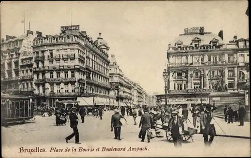 Ak Bruxelles Brüssel, Place de la Bourse, Boulevard Anspach