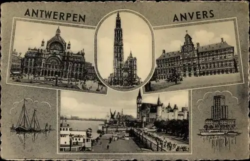 Ak Anvers Antwerpen Flandern, Panorama, Kirche, Palast