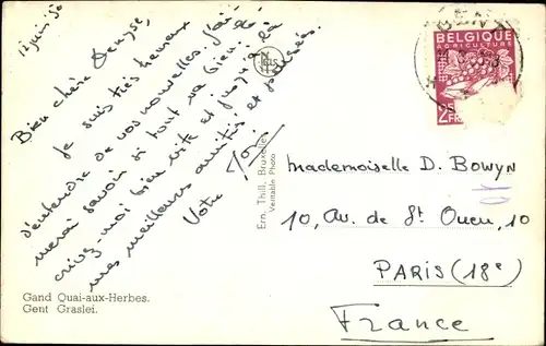 Ak Gand Gent Ostflandern, Quai aux Herbes