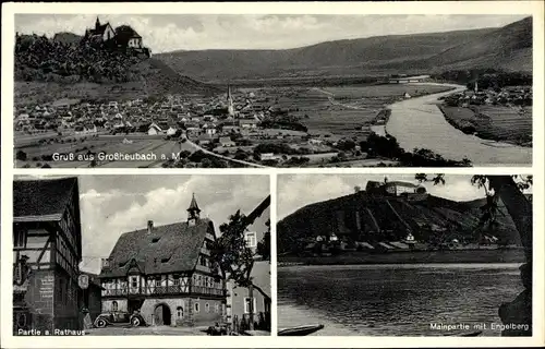 Ak Großheubach am Main Unterfranken, Gesamtansicht, Rathaus, Mainpartie mit Engelberg