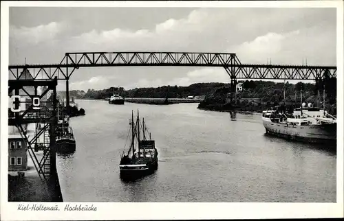 Ak Kiel Holtenau, Hochbrücke mit Dampfer